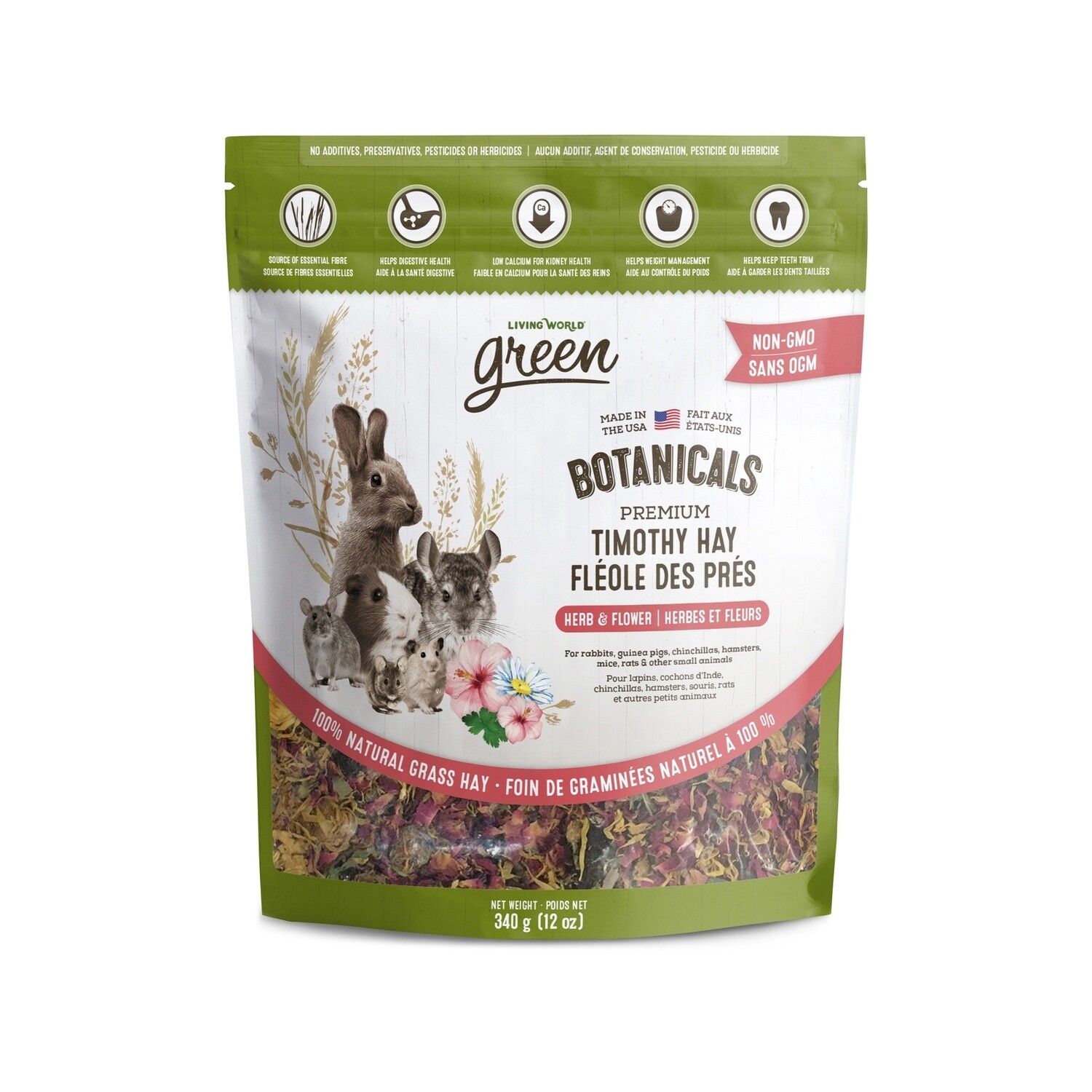 Living World Green - Botanicals foin premium fléole des prés - Herbes &amp; fleurs, Format: 340g