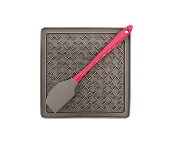 Messy Mutts Tapis de léchage en silicone avec spatule - 8 x 8 po / Gris