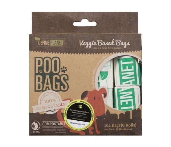 Define Planet - Sacs à crotte compostables - 8 rouleaux de 13 sacs