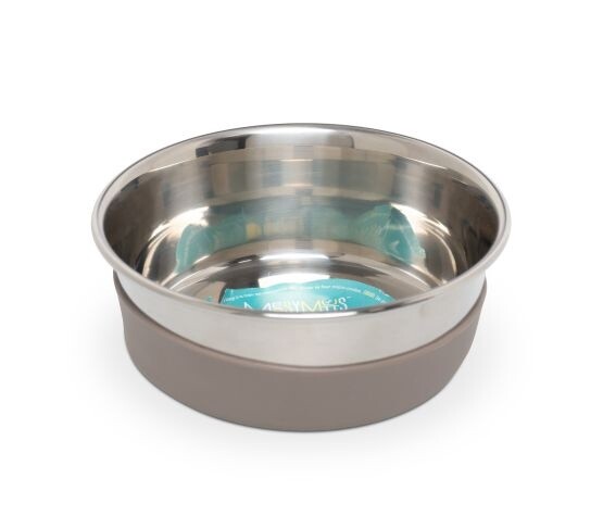 Messy Mutts Bol en inox avec base silicone amovible - Gris, Capacité: 2,5 tasses