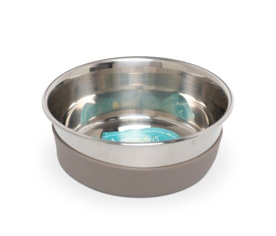 Messy Mutts Bol en inox avec base silicone amovible - Gris