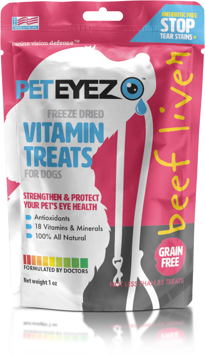 PETEYEZ Gâteries vitaminées anti-larmes pour chien / 1 oz (28 g), Saveur: Foie de bœuf