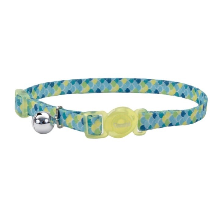 Coastal Safe Cat - Collier magnétique pour chat - 3/8&quot; x 8-12&quot;, Couleur: LTS - Écailles/Lime/Sarcelle