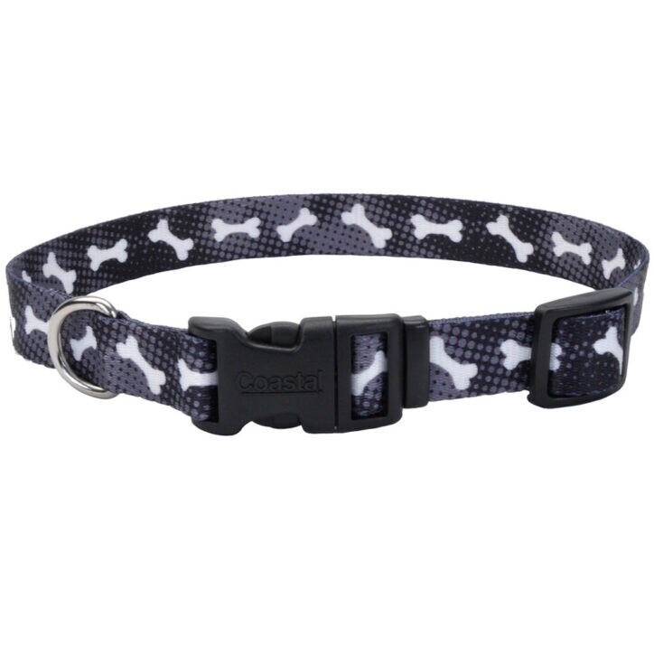 Coastal Styles - Collier ajustable pour chien - 3/8&quot; x 8-12&quot;, Couleur: BBO - Os/Noir