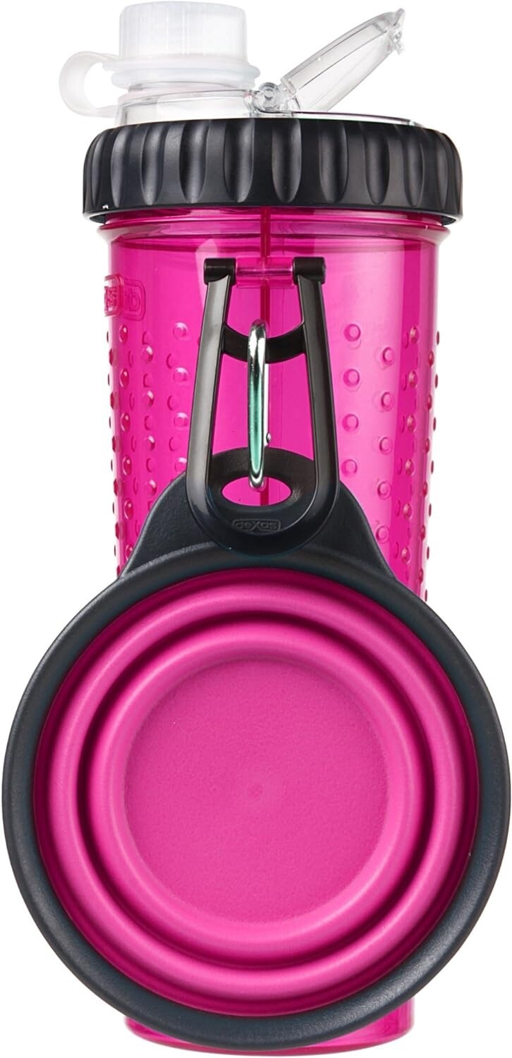 Dexas - Bouteille Snack Duo avec bol pliant, Couleur: Fuchsia