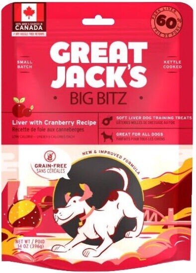 Great Jack&#39;s - Gâteries tendre pour chien / Foie &amp; canneberges sans grain, Format: 14 oz