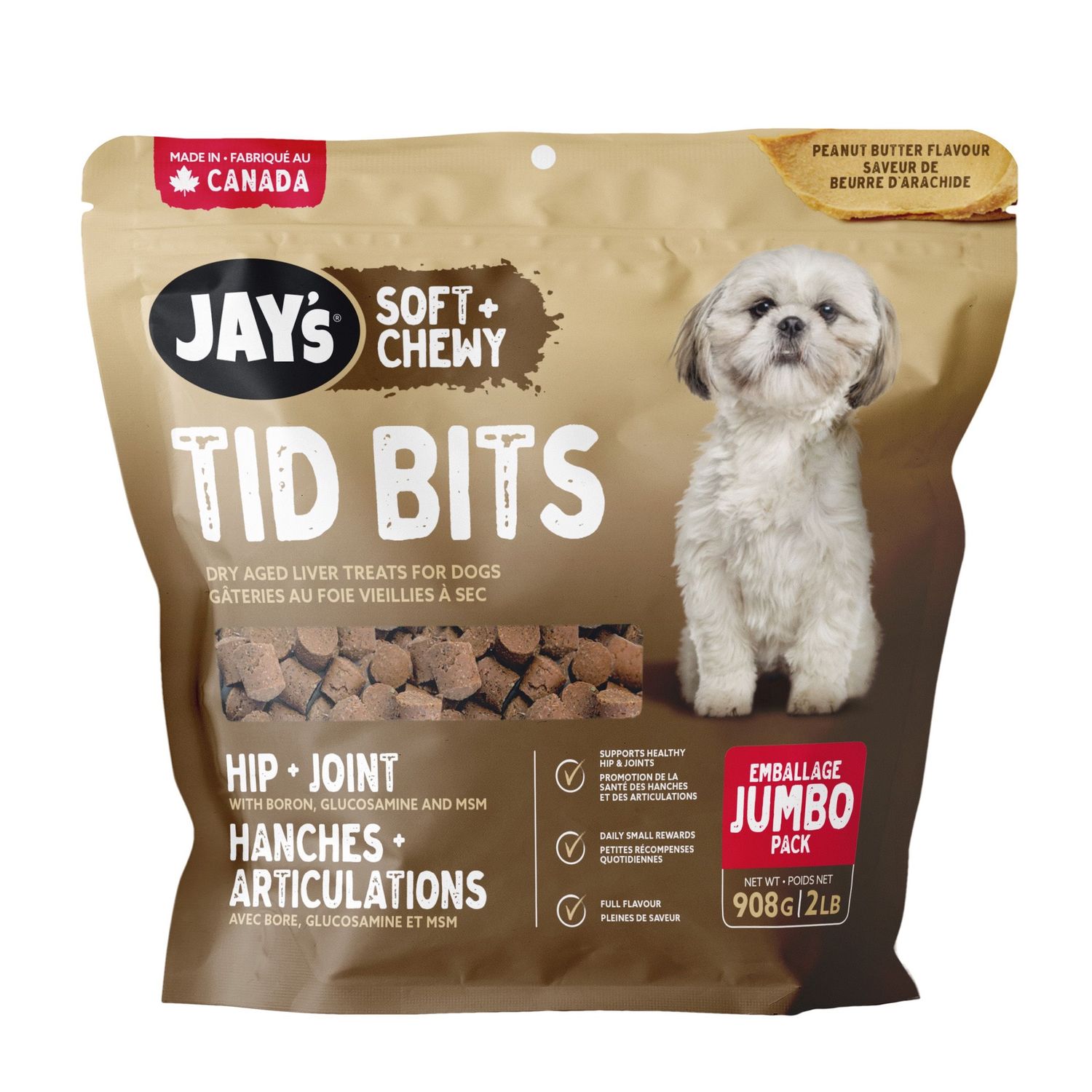 Jay&#39;s - Tid bits/Gâteries pour chiens hanches et articulations au beurre d&#39;arachides, Saveur: Beurre d&#39;arachides, Format: 908 g (2 lb)