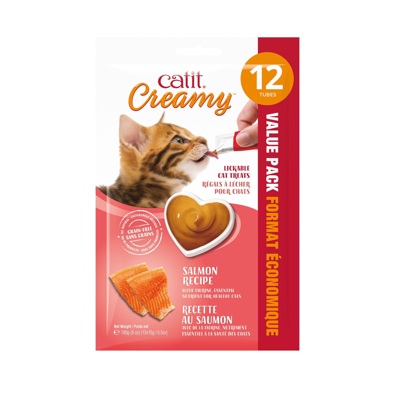 Catit Creamy - Gâteries à lécher en tube pour chats / Saumon - Paquet de 12