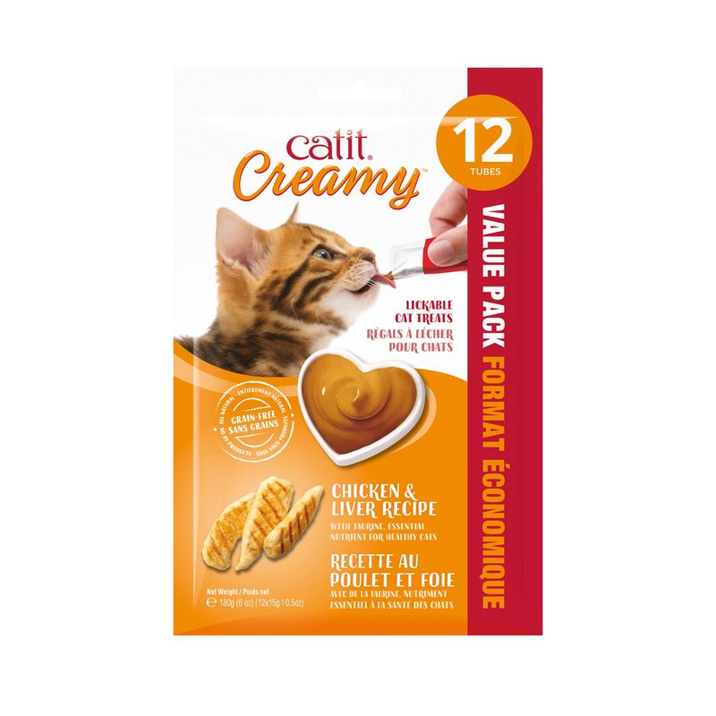 Catit Creamy - Gâteries à lécher en tube pour chats / Poulet - Paquet de 12