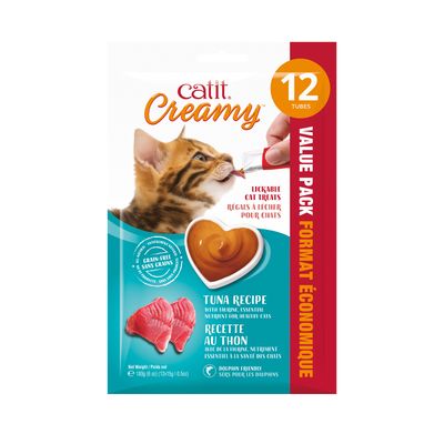 Catit Creamy - Gâteries à lécher en tube pour chats / Thon - Paquet de 12