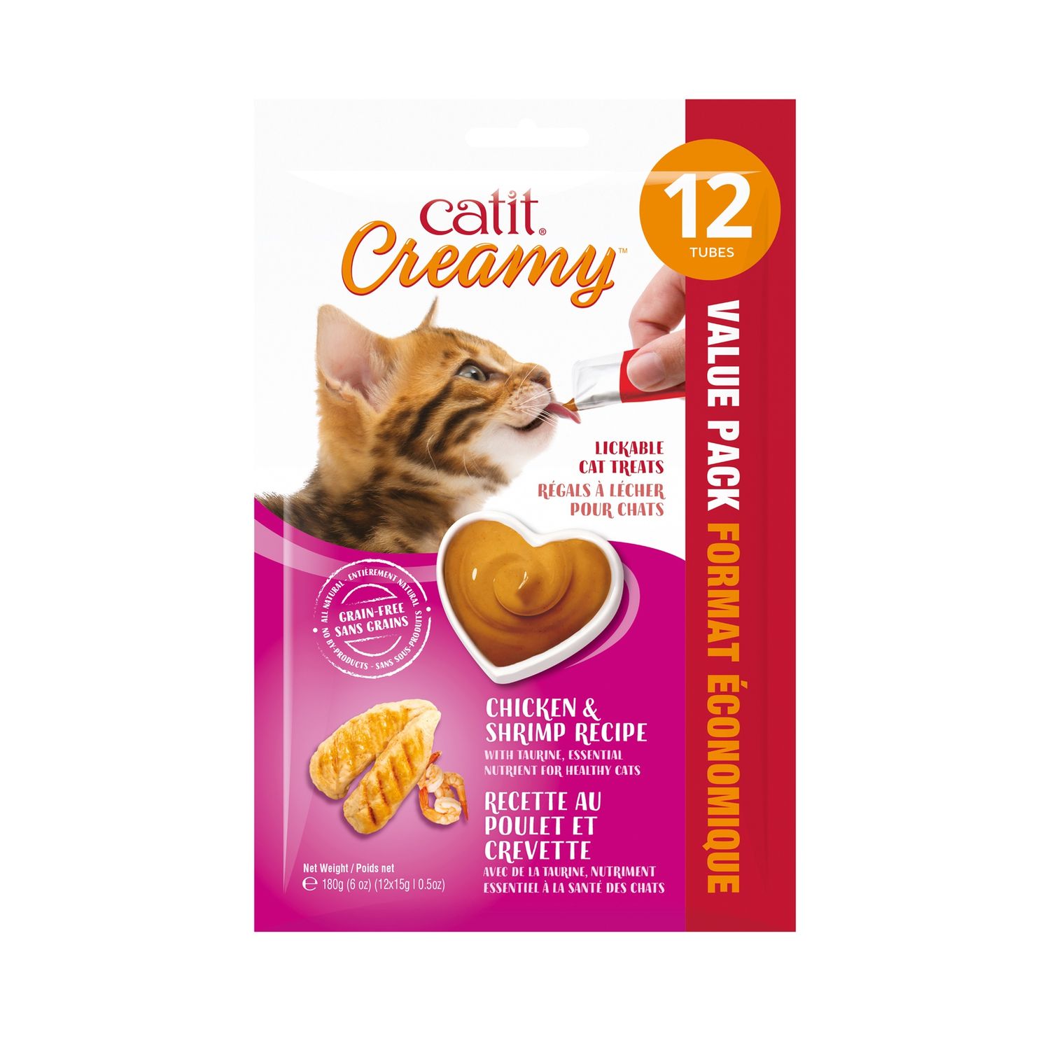 Catit Creamy - Gâteries à lécher en tube pour chats / Poulet&amp;crevette- Paquet de 12