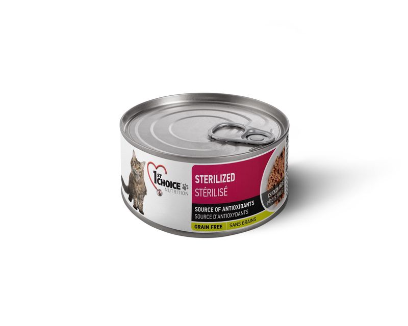1st Choice conserve pour chat stérilisé - Pâté de poulet sans grains / 156g