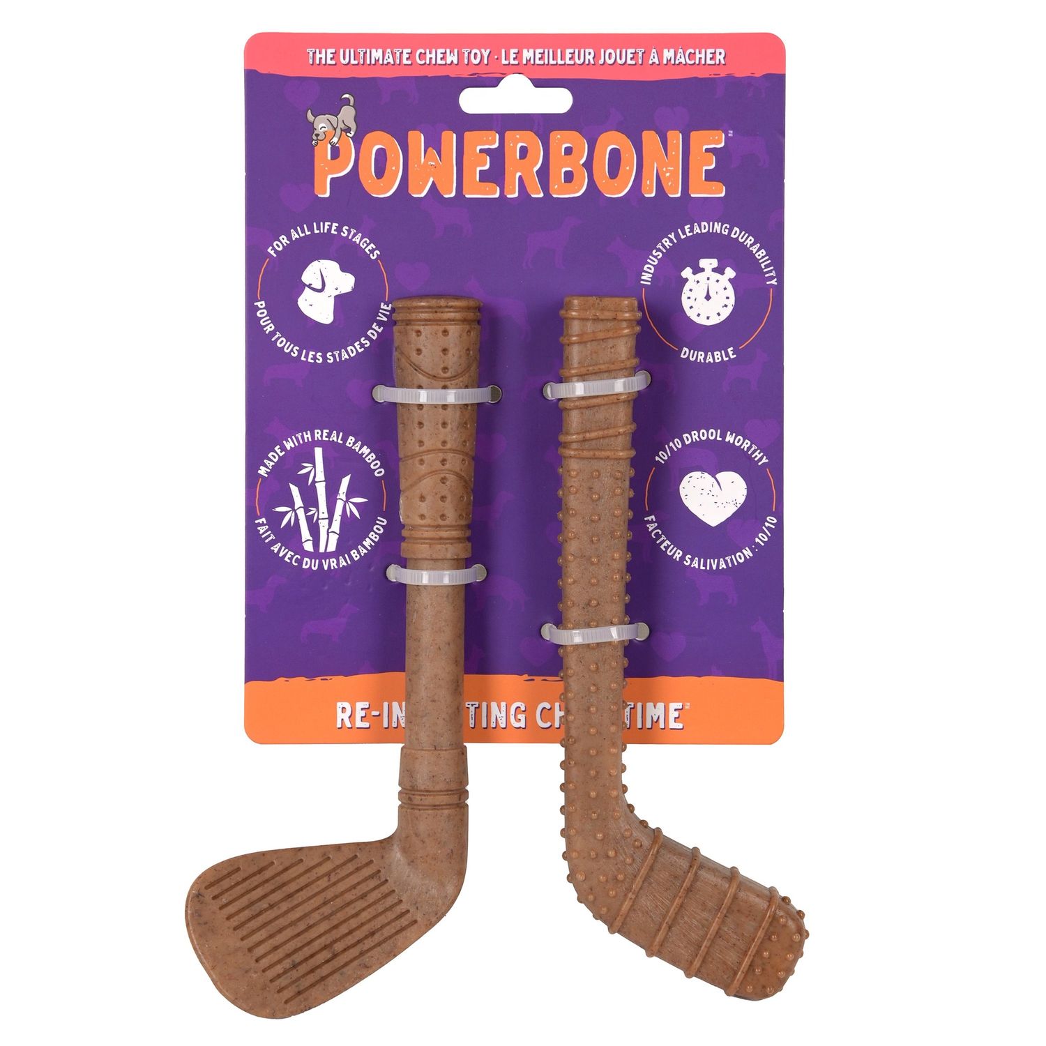 Powerbone jouet à mâcher pour chien - Duo mini bâtons golf et hockey 7&quot;