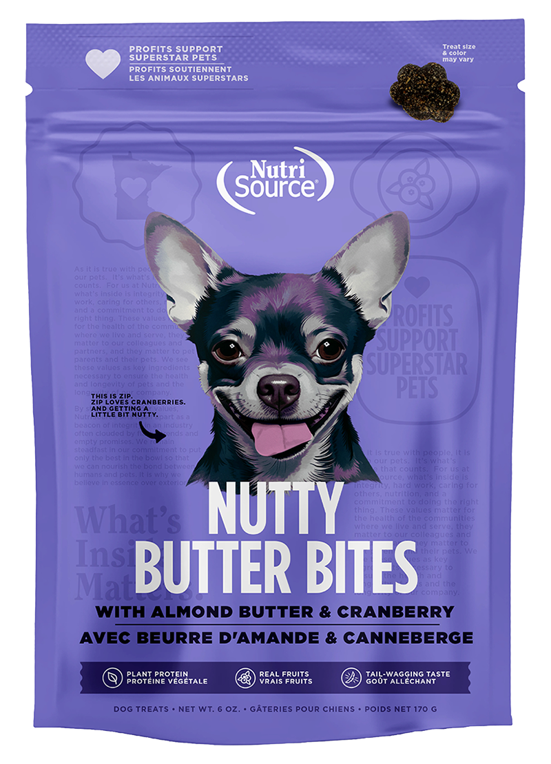NS Nutty Butter Bites - Gâteries végé pour chiens  / Beurre d&#39;amandes et canneberge 170 g
