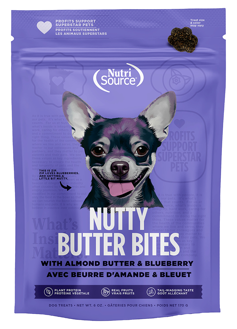 NS Nutty Butter Bites - Gâteries végé pour chiens  / Beurre d&#39;amandes et bleuets 170 g