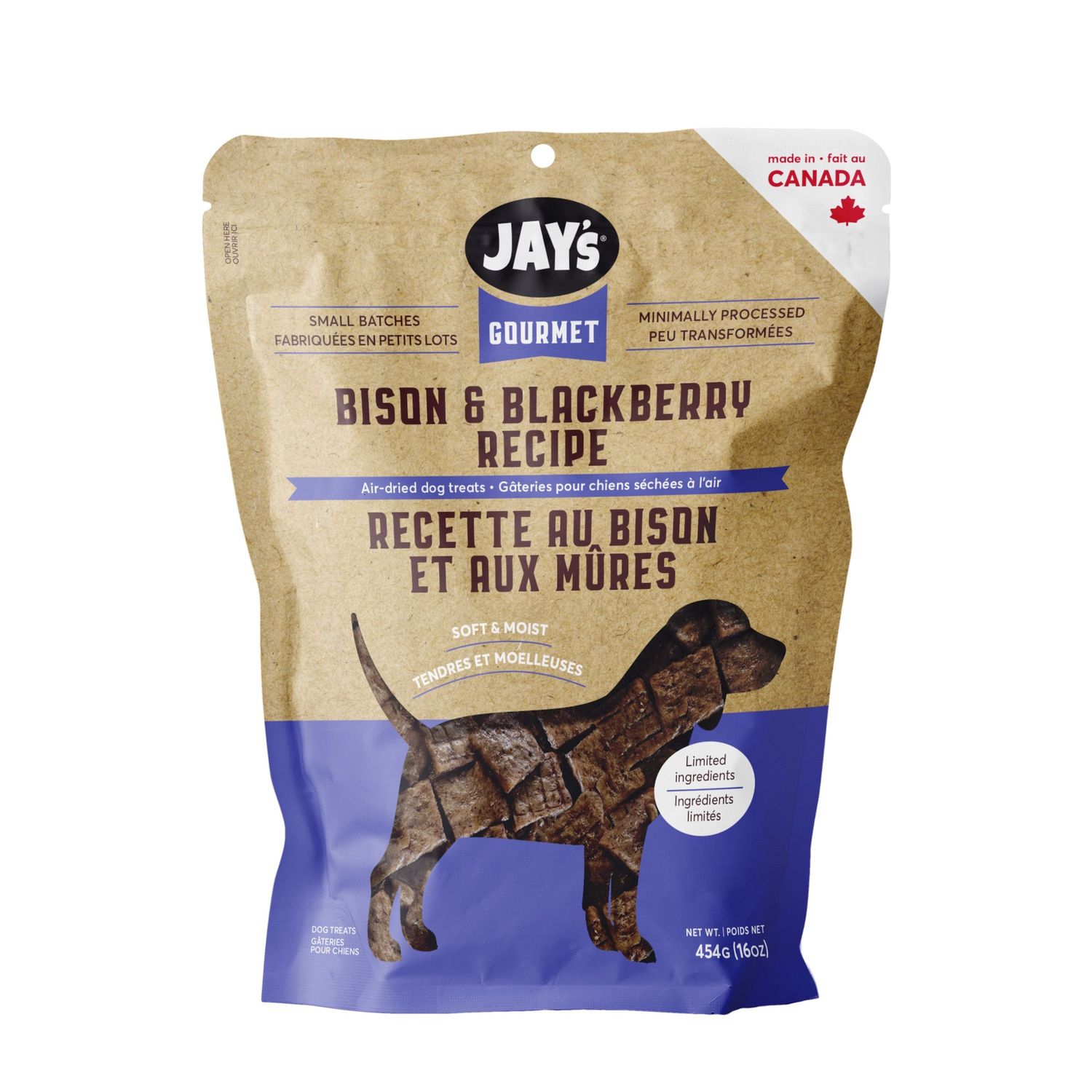 Jay&#39;s Gourmet - Gâteries tendres pour chien / Bison et mûres, Format: 454 g