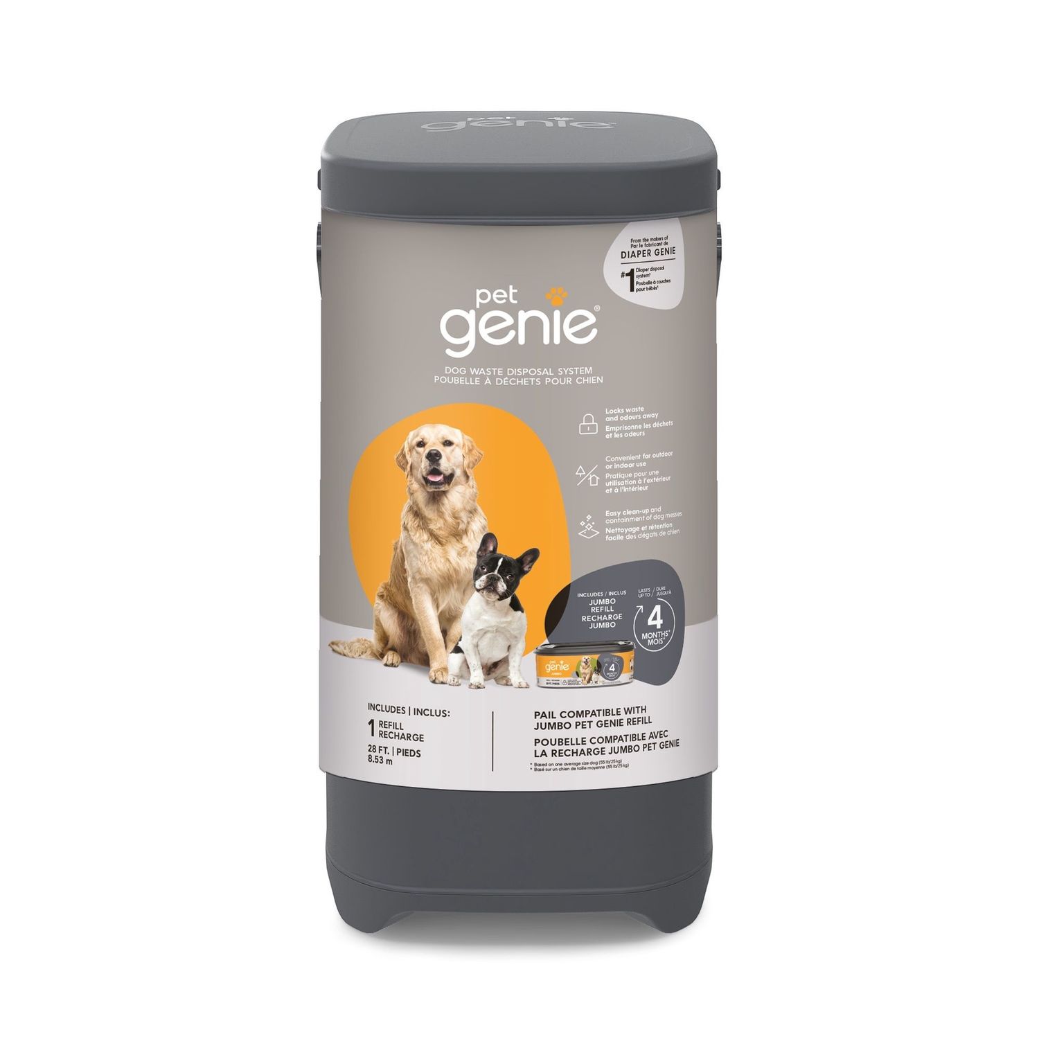 Pet Genie - Poubelle à déchets pour chien, incluant 1 recharge jumbo de 28&#39;