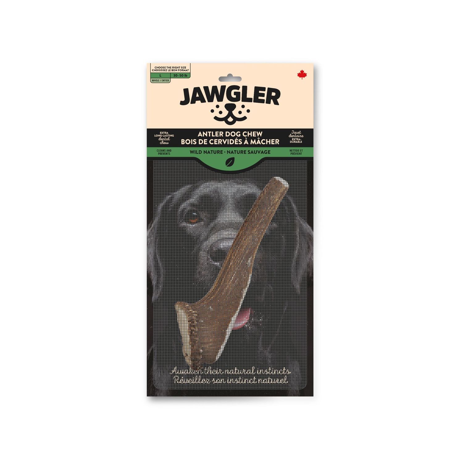 Jawgler bois de cervidé entier - Nature, Taille: Grand