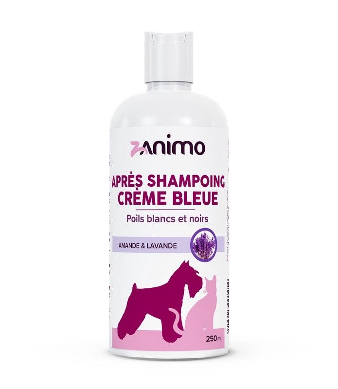 Zanimo - Après-shampoing crème bleue amande &amp; lavande pour poils blancs &amp; noirs / 250 ml