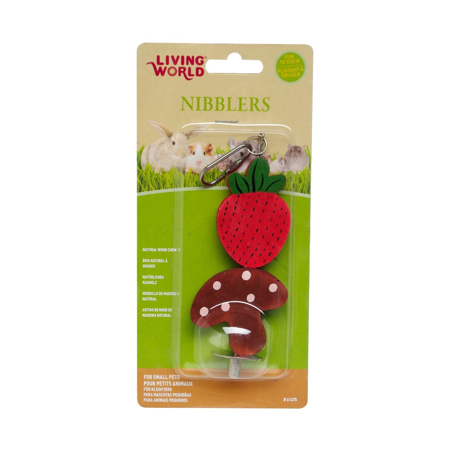 Living World - Jouet à gruger Nibblers en bois, fraise et champignon sur tige