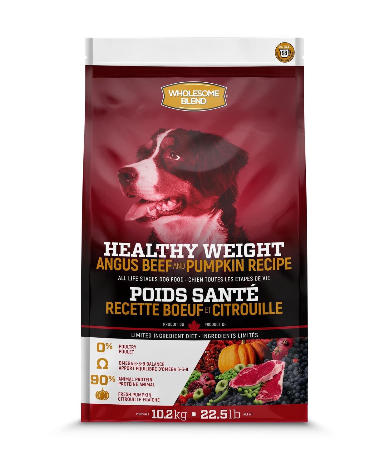 Wholesome Blend - Chien Poids santé / Bœuf &amp; citrouille sans grains, Format: 10.2 kg (22.5 lb)