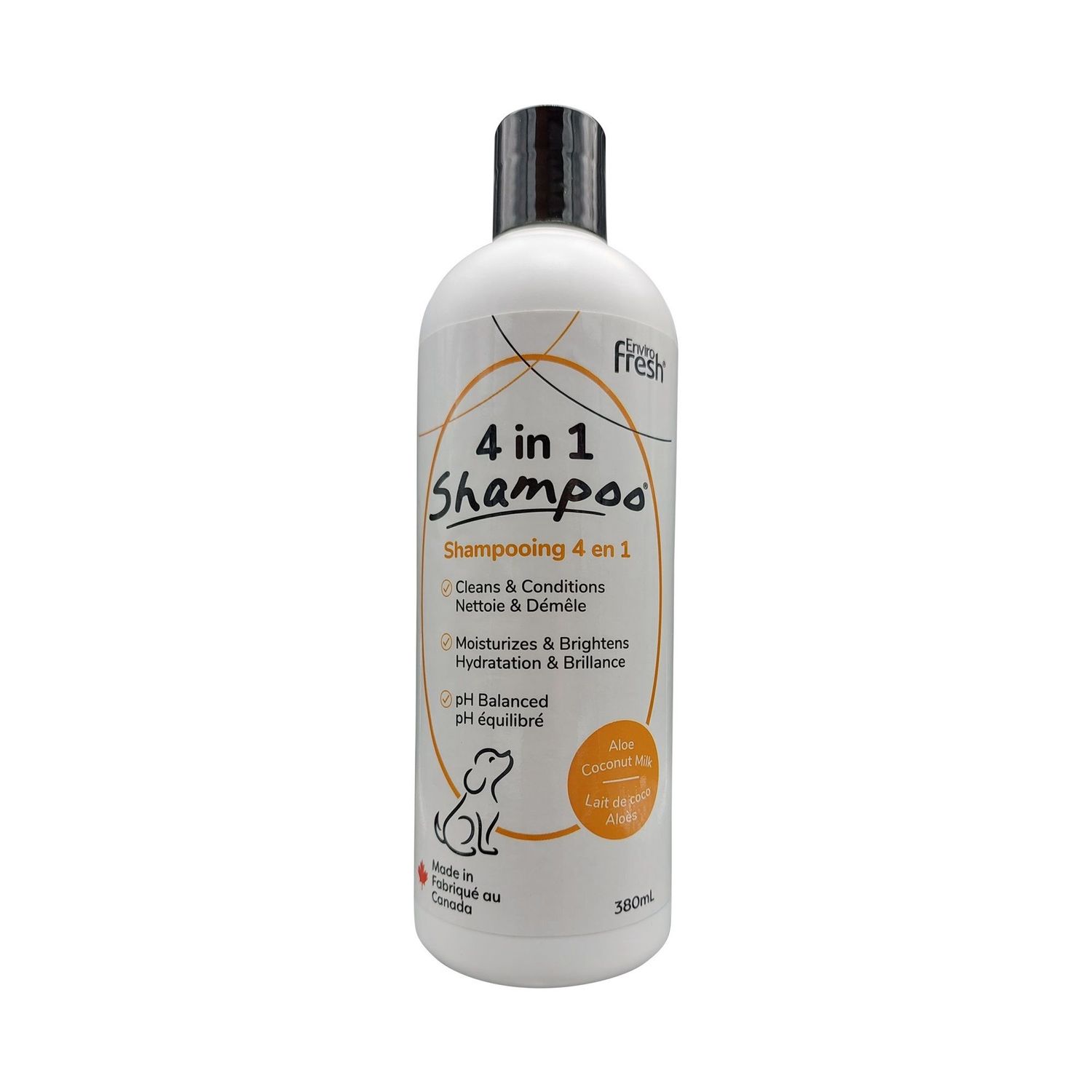 Envirofresh - Shampoing 4-en-1 pour chien - 380 ml, Parfum: Lait de coco &amp; Aloès