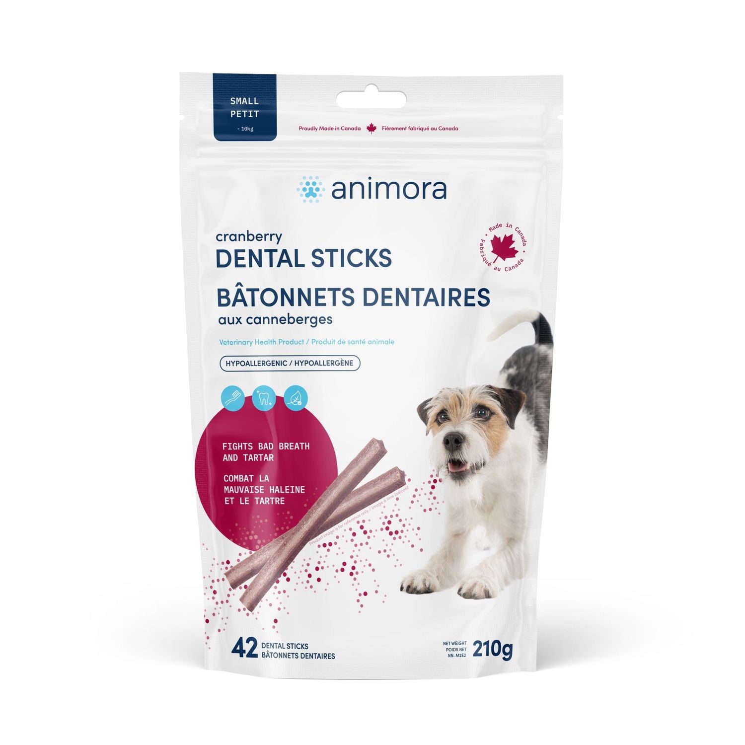 Animora - Bâtonnets dentaires pour chiens aux canneberges, Format: Petit / 42 unités