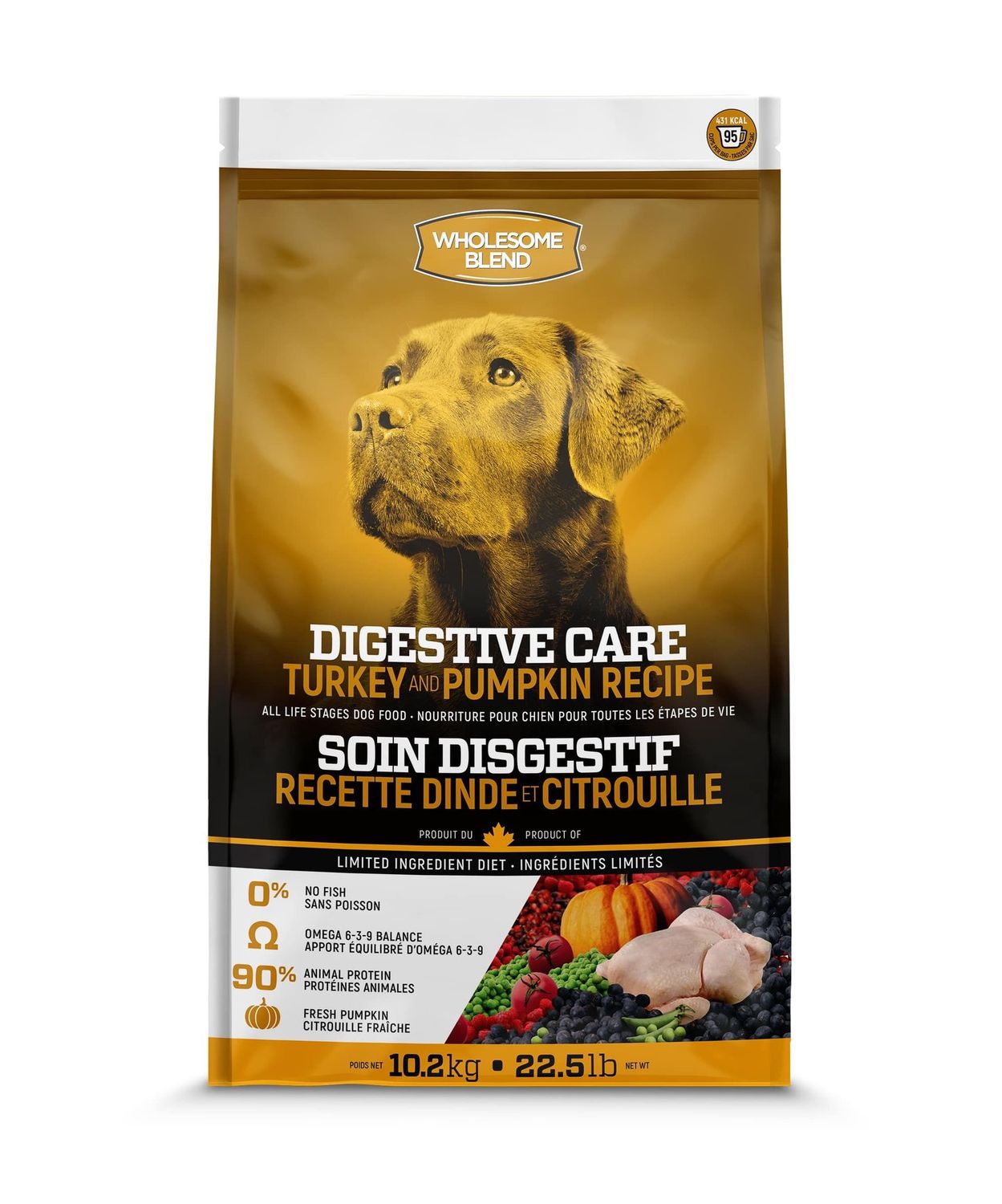Wholesome Blend - Chien Digestion / Dinde &amp; citrouille sans grains, Format: 10.2 kg (22.5 lb)