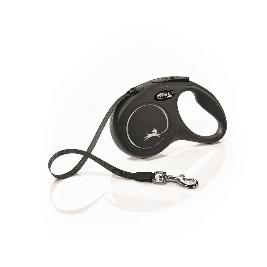 Flexi - Laisse rétractable à ruban - Noire, Longueur: 5m, Poids du chien: Petit (15kg)