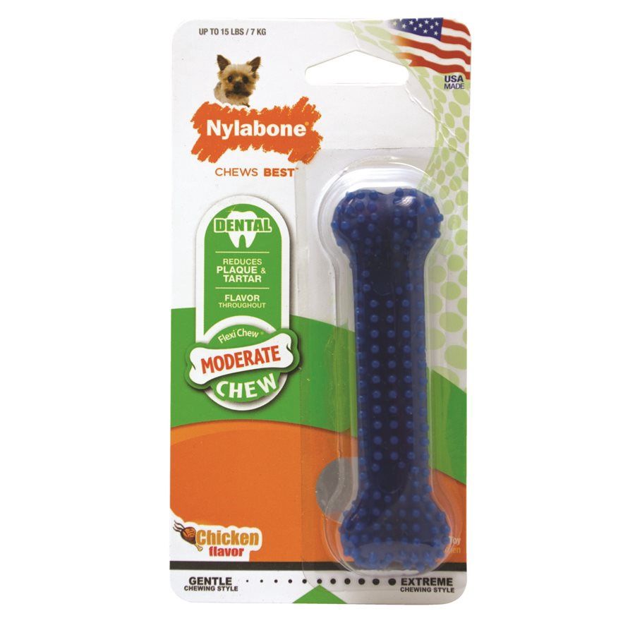 Nylabone - Os dentaire modéré (bleu), Taille: Petit (jusqu'à 15 lb)