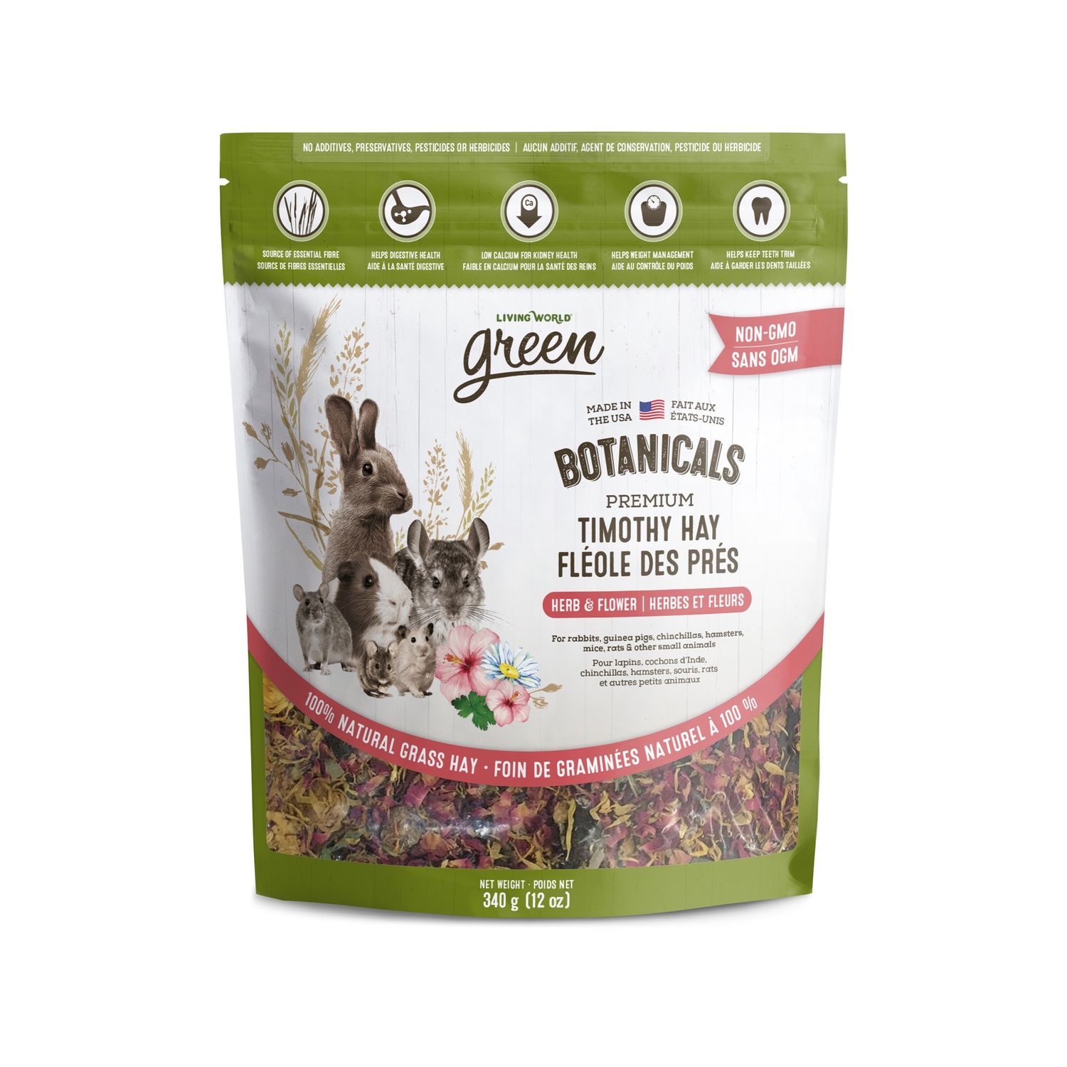 Living World Green - Botanicals foin premium fléole des prés - Herbes &amp; fleurs, Format: 340g