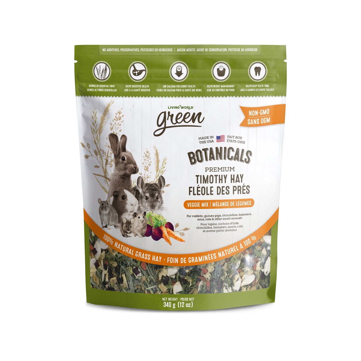 Living World Green - Botanicals Foin premium fléole des prés &amp; légumes, Format: 340g