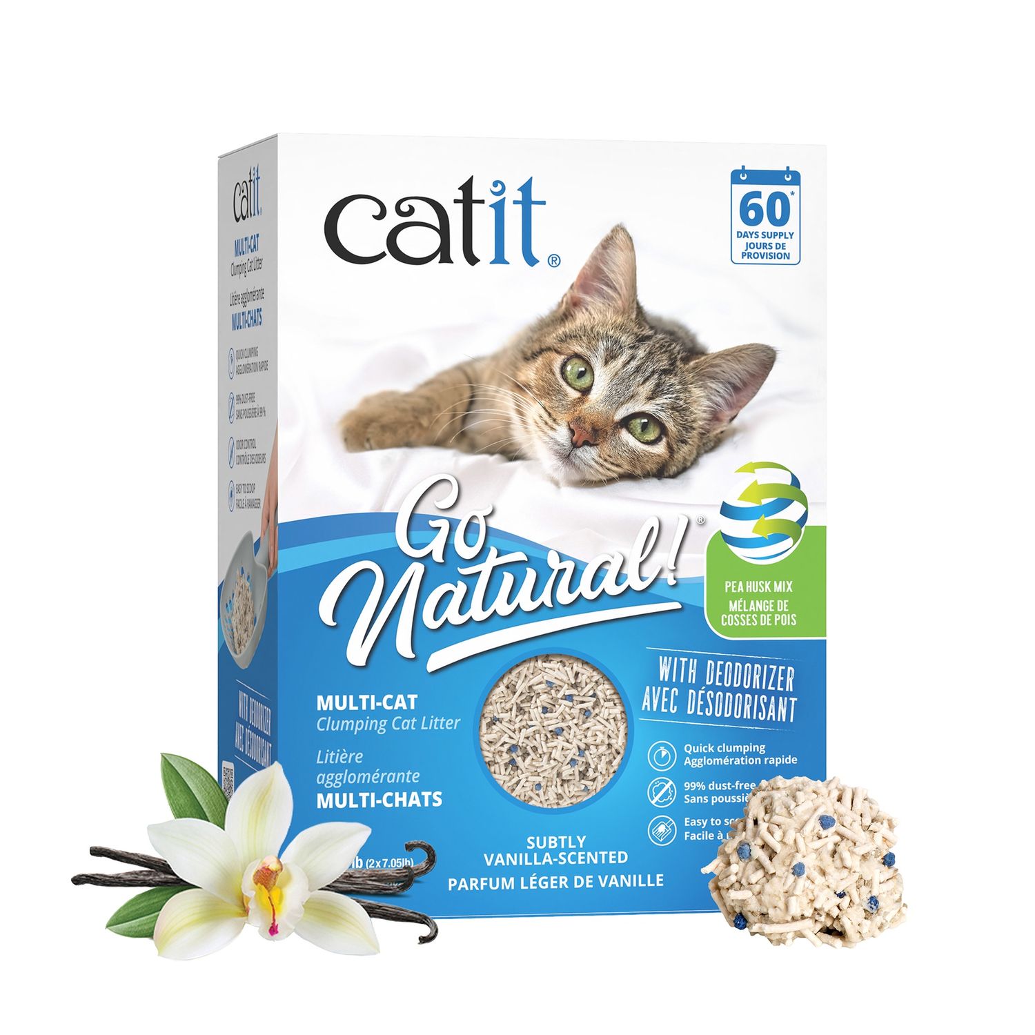 Catit Go Natural! Litière multi-chats à base de cosses de pois / Vanille / 6.4 kg