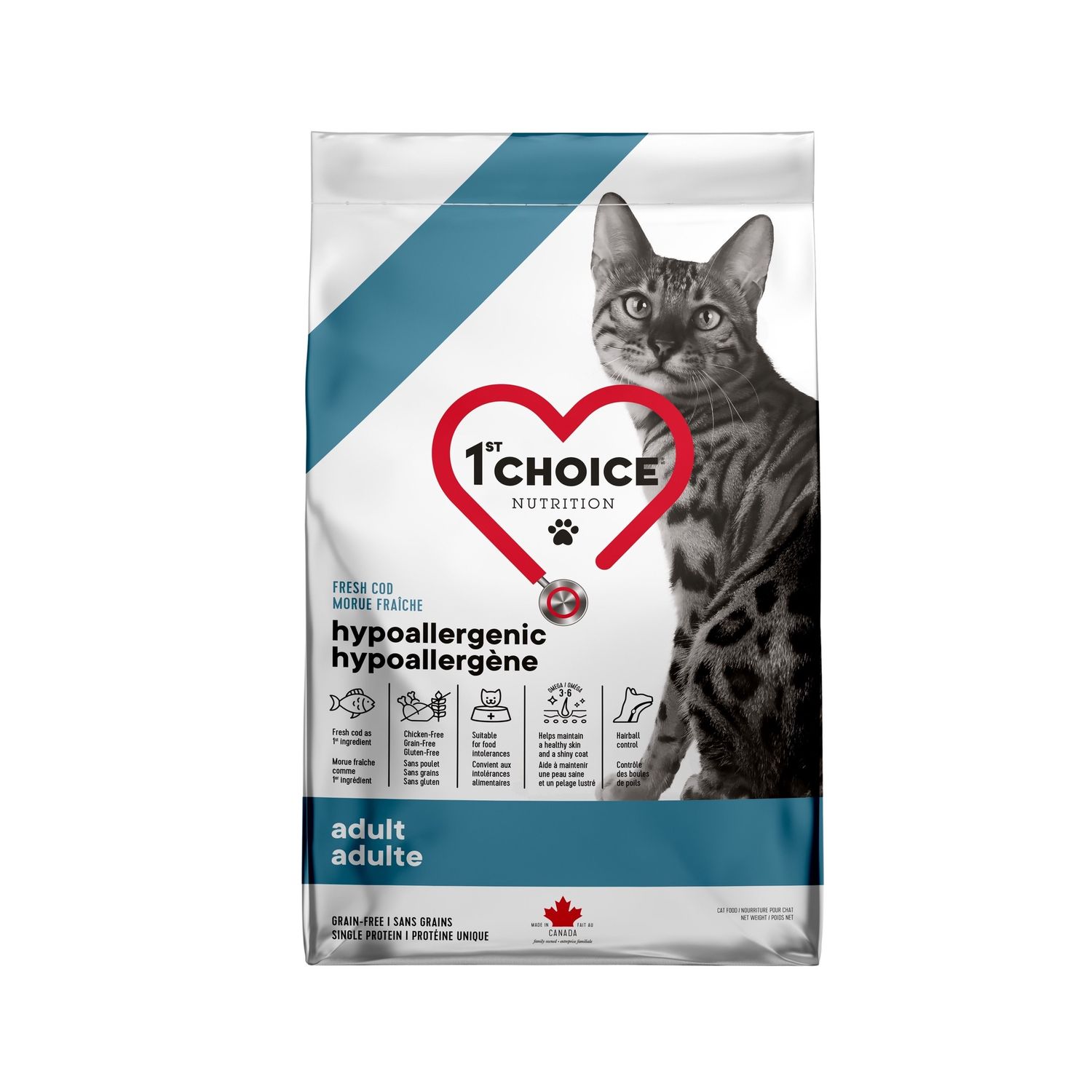 1st Choice - Chat adulte hypoallergène / Morue sans grains 4.54 kg