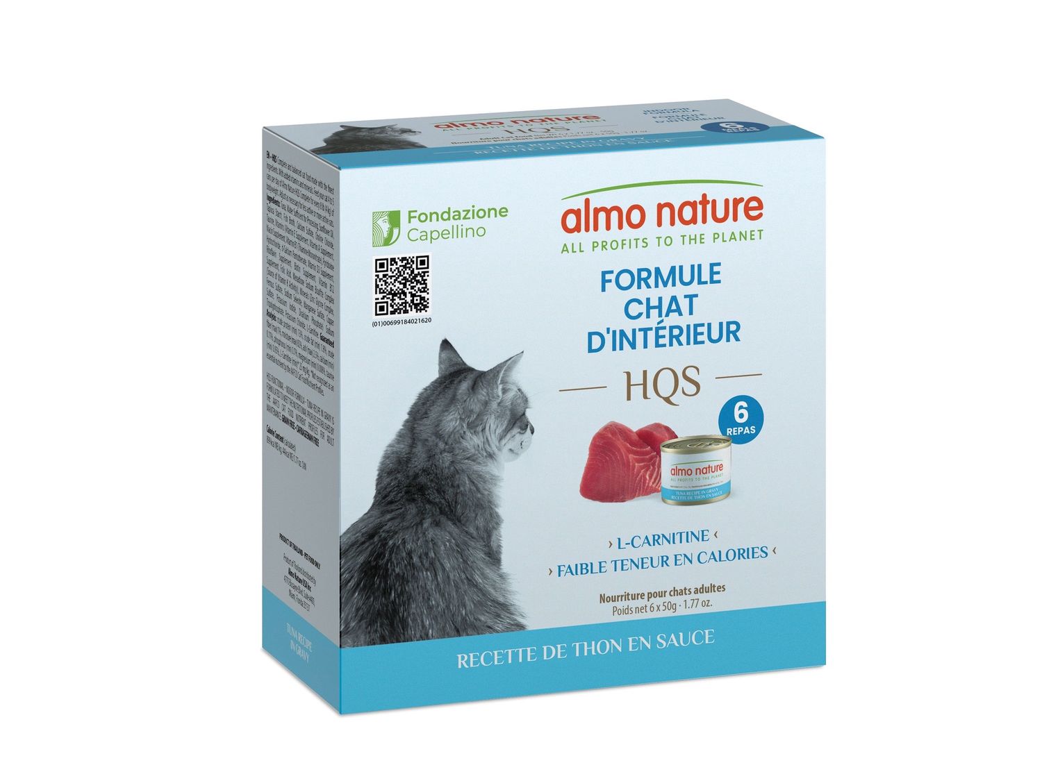 Almo HQS - Nourriture humide pour chat d'intérieur / Thon en sauce - Boîte 6x50 g