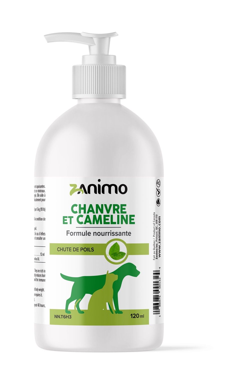 Zanimo Huile de chanvre et caméline / Formule nourrissante - Chute de poils, pour chien et chat / 120 ml