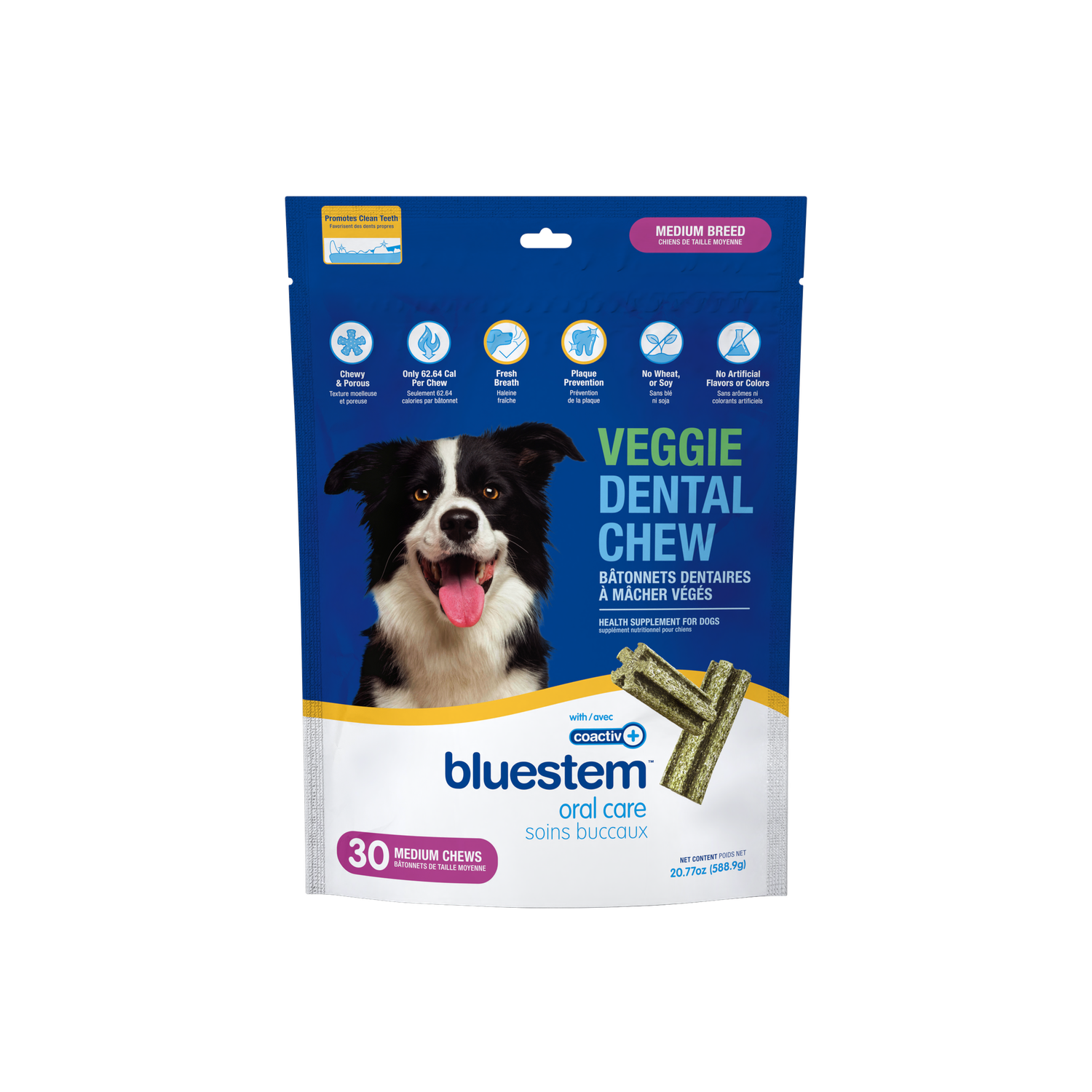 Bluestem - Bâtonnets dentaires végé pour chien moyen / Paquet de 30