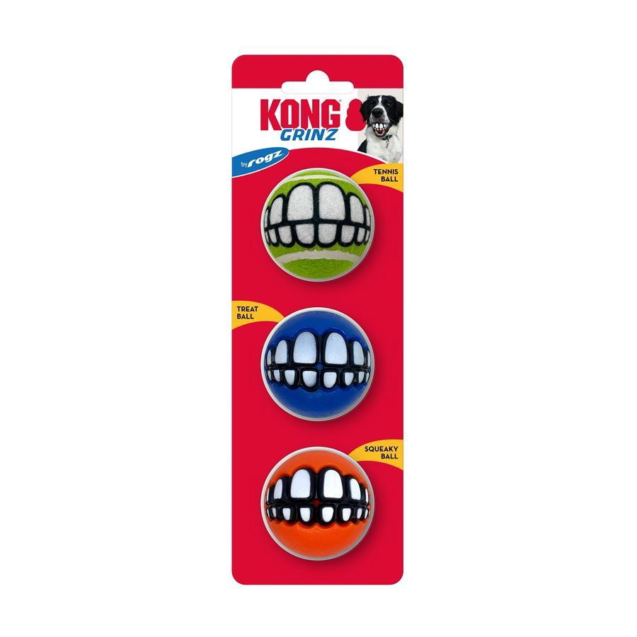 KONG Balles « Grinz » assorties par Rogz / Petites - Paquet de 3