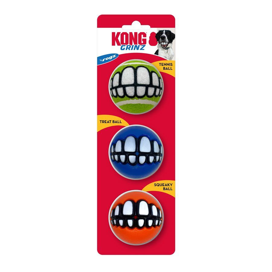 KONG Balles « Grinz » assorties par Rogz / Moyennes - Paquet de 3