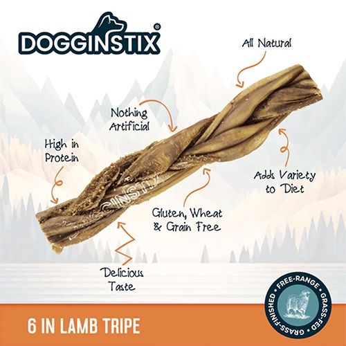 Dogginstix - Bâton de tripe d'agneau tressé / 6 po
