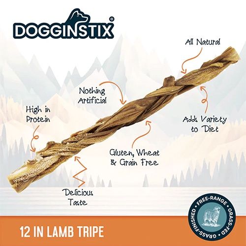 Dogginstix - Bâton de tripe d'agneau tressé / 12 po