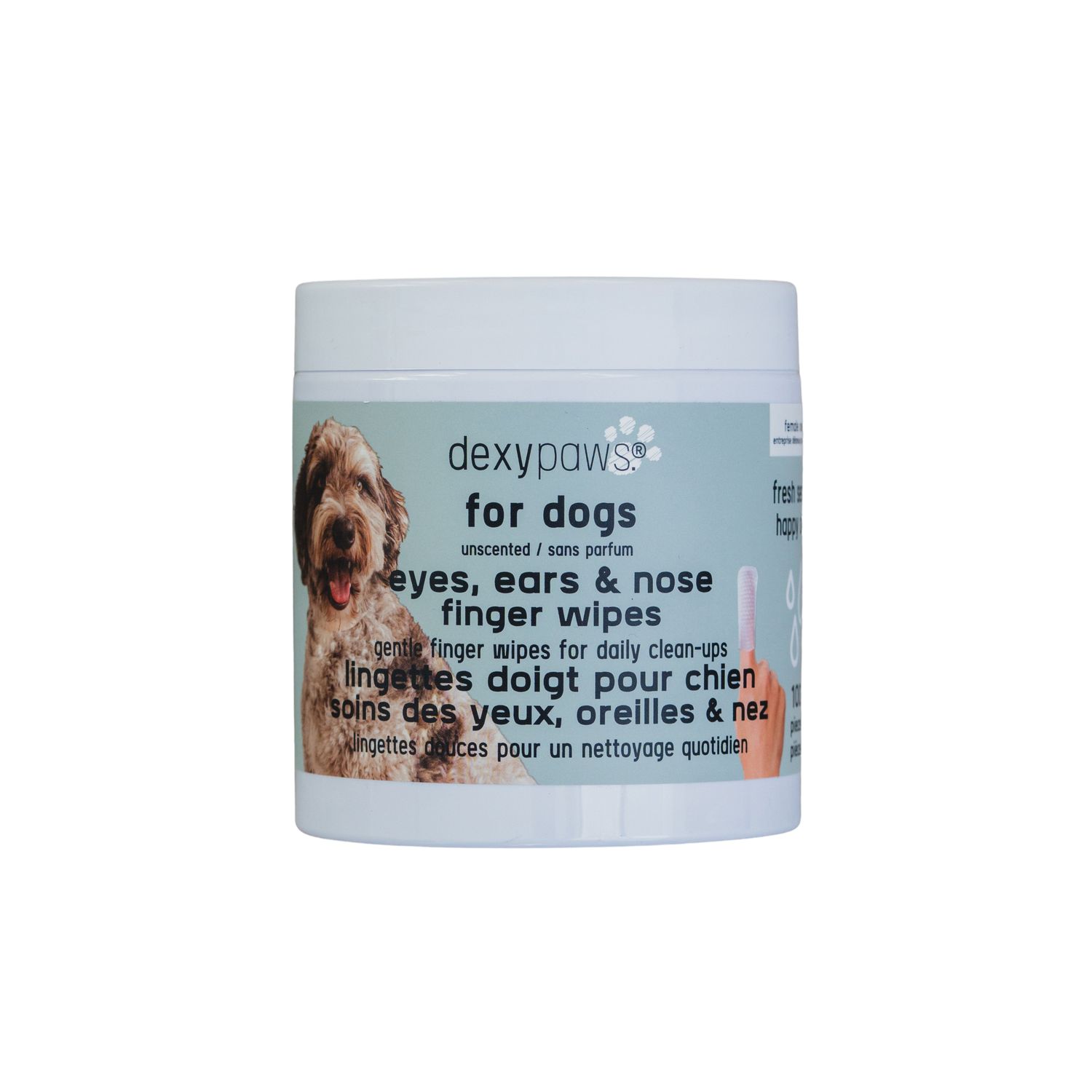 Dexypaws Lingettes doigt pour chien - Soins des yeux, oreilles &amp; nez / Sans parfum - Paquet de 100