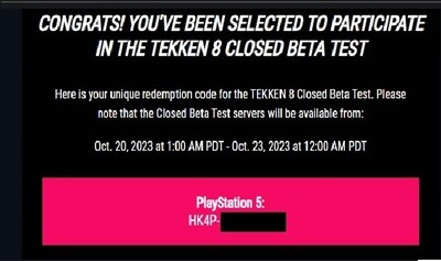 Tekken 8 CBT Beta - PS5 CODE