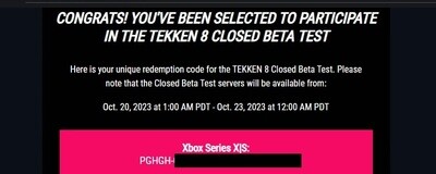 Tekken 8 CBT Beta - XBOX SERIES X|S CODE