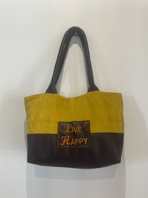 SAC BI-MATIERE VELOURS COTELE ET SIMILI CUIR MARRON