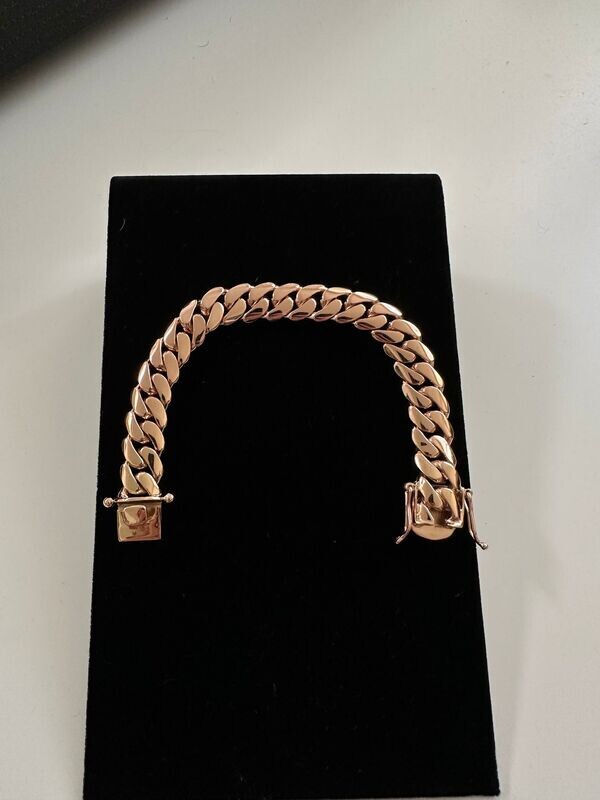 14 MM 14KT ROSE GOLD OVER SILVER CUBAN LINK BRACELET