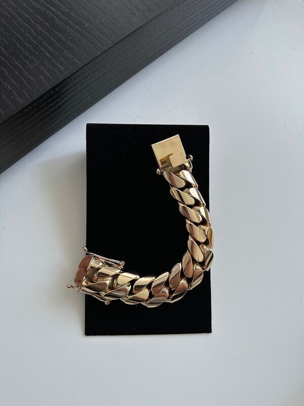 28MM 14KT GOLD OVER SILVER CUBAN LINK BRACELET