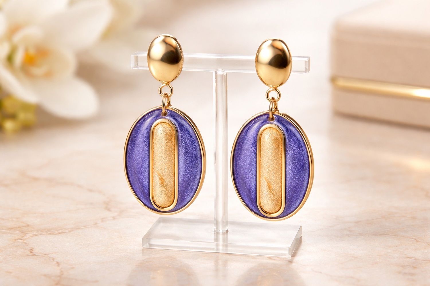 Boucles d'oreilles 'Pervenche dorée'