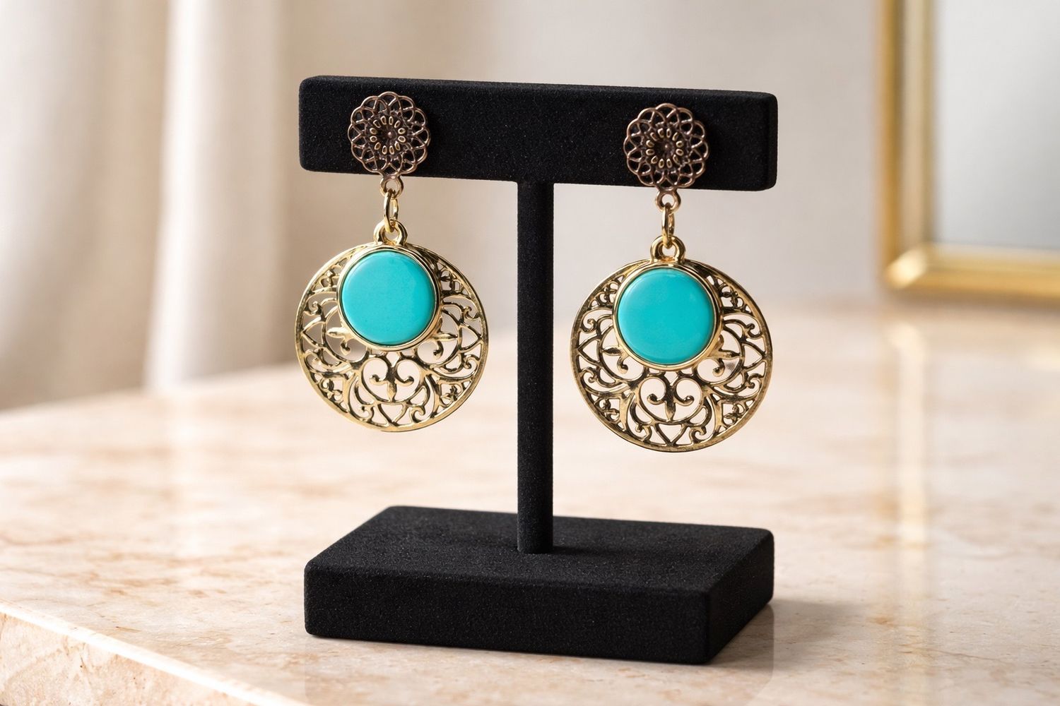 Boucles d'oreilles 'Rosace turquoise'