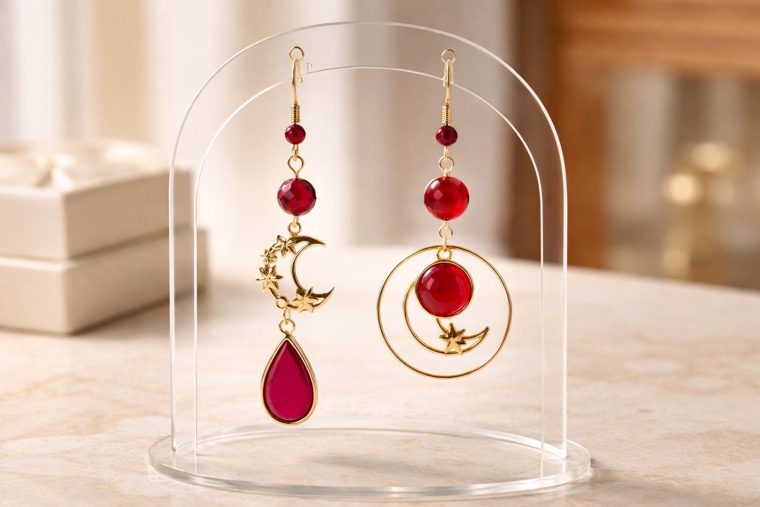 Boucles d'oreilles 'Lune carmin'